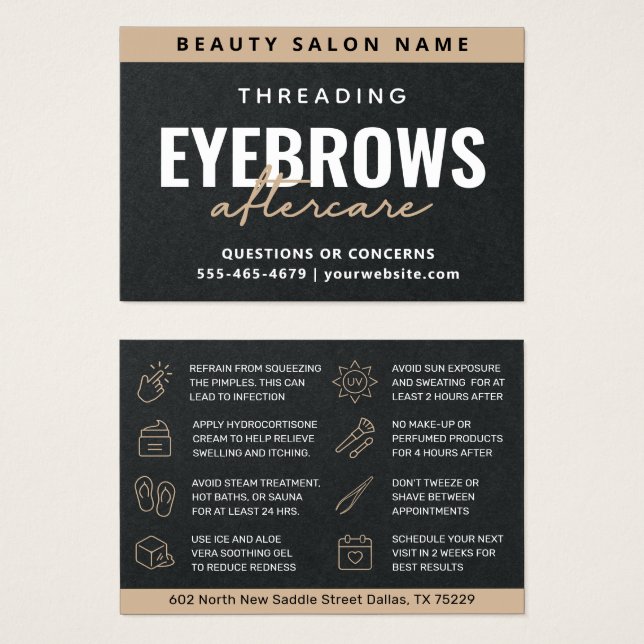 Cartes De Visite Premium Black Luxe Eyebrow Threading Aftercare (Devant & derrière)