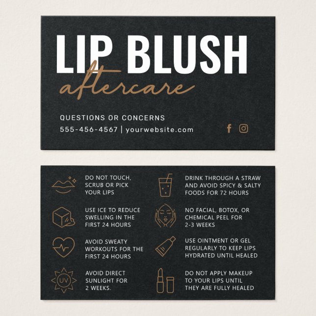 Cartes De Visite Premium Black Moderne Lip Blush Tattoo Aftercare (Devant & derrière)