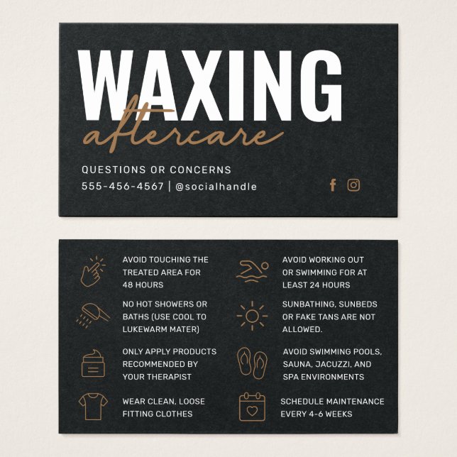 Cartes De Visite Premium Black Waxing Aftercare Card Hair Removal (Devant & derrière)