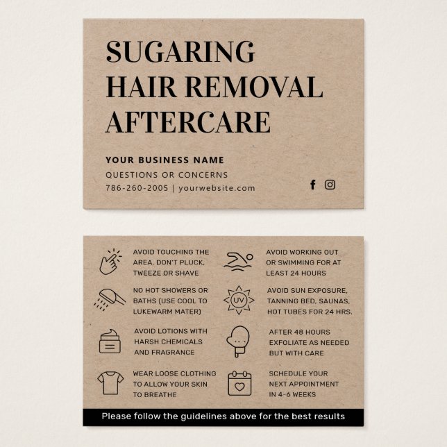 Cartes De Visite Premium Eco Sugaring Hair Removal Aftercare Card (Devant & derrière)