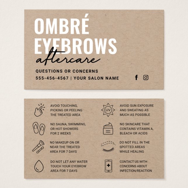 Cartes De Visite Premium Kraft Ombre Powder Brows Aftercare Advice  (Devant & derrière)
