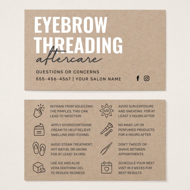 Cartes De Visite Premium Kraft Simple Eyebrow Threading Aftercare  (Devant & derrière)