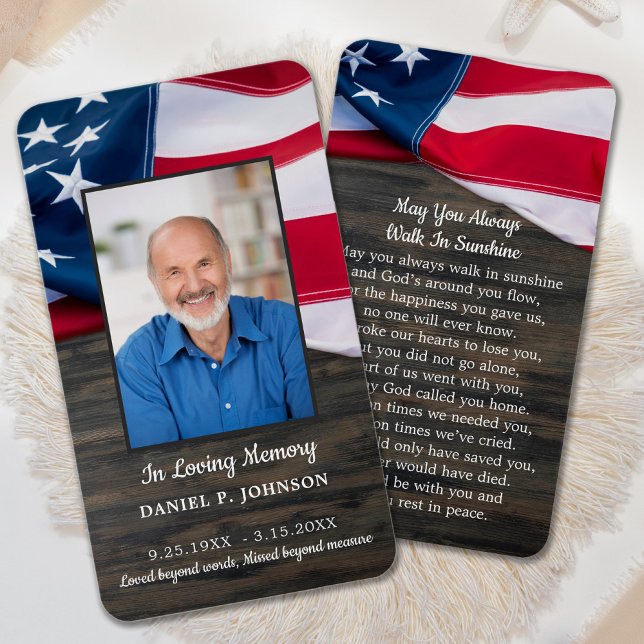 Cartes De Visite Premium USA Flag Memorial Funeral Prayer Card (Créateur téléchargé)