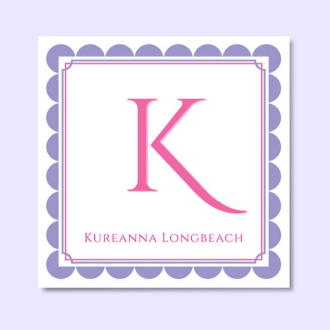 Cartes de visite Préppy Coquille Monogramme Rose & (Créateur téléchargé)