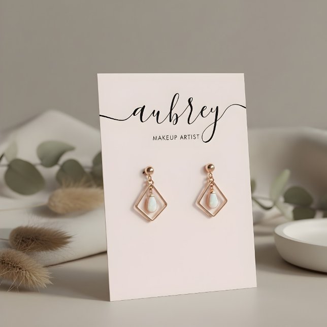 Cartes De Visite Présentoir à boucles d'oreilles rose blush écritur (Créateur téléchargé)