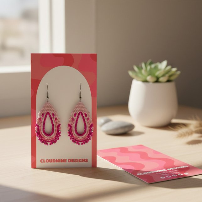 Cartes De Visite Présentoir de bijoux Collier Boucle d'oreille Retr (Arch Retro Waves Earring Necklace Jewelry Display Card Pink
)