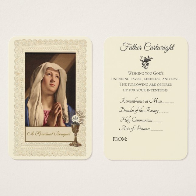 Cartes De Visite Prêtre catholique Bouquet spirituel Vierge Marie (Devant & derrière)