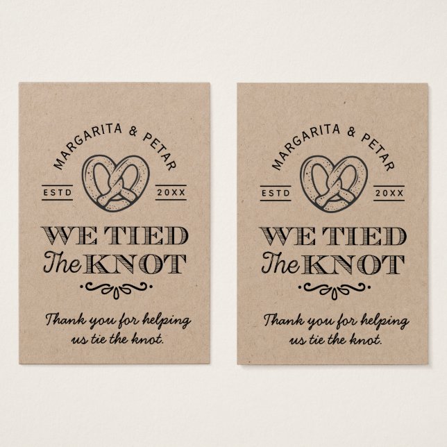 Cartes De Visite Pretzel Nous Avons Lié Les Mots-Clés Mariage Merci (Devant & derrière)