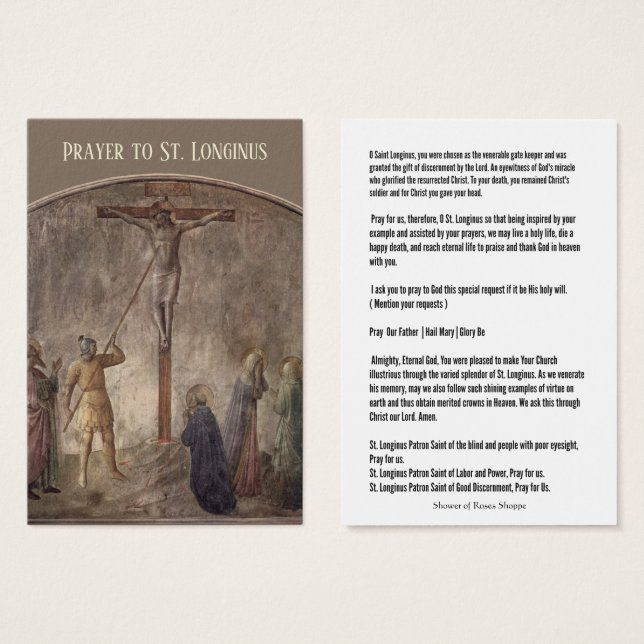 Cartes De Visite Prière à St. Longinus - Centurion à Crucifixion (Devant & derrière)
