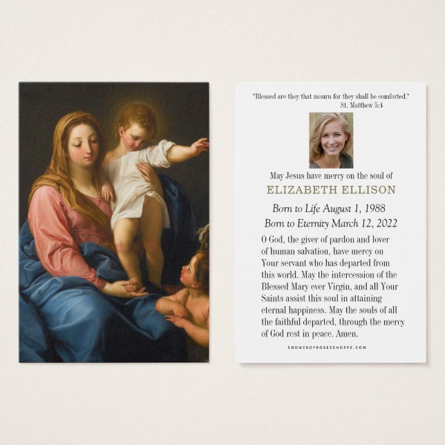 Cartes De Visite Prière commémorative des funérailles catholiques M (Devant & derrière)