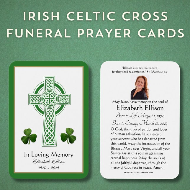 Cartes De Visite Prière commémorative des funérailles de la Croix c (Irish Celtic Cross Catholic Funeral Prayer Cards - Easy to Personalize)