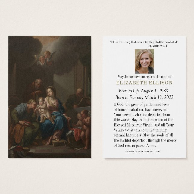 Cartes De Visite Prière commémorative funéraire catholique Sainte f (Devant & derrière)
