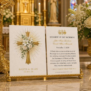 Cartes De Visite Prière de Bénédiction de Mariage à la Croix d'Or R