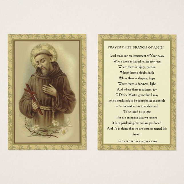 CARTES DE VISITE PRIÈRE DE PRIÈRE RELIGIEUSE SAINT FRANCIS ASSISI (Devant & derrière)