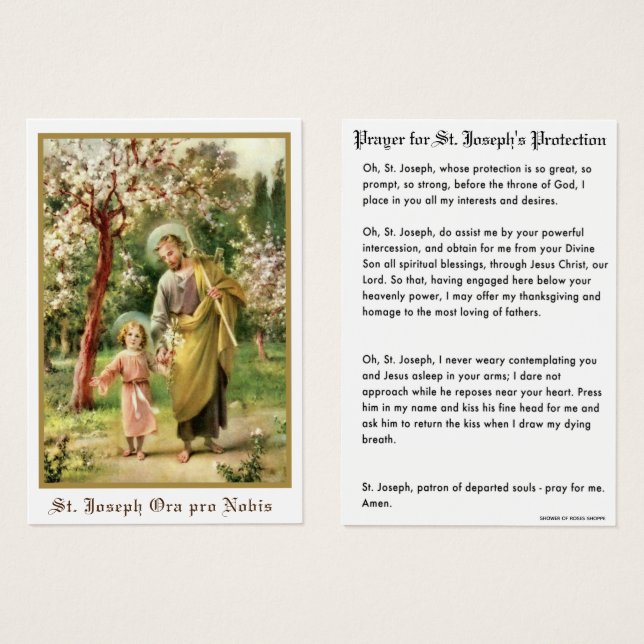 Cartes De Visite Prière de protection de saint Joseph Jésus (Devant & derrière)