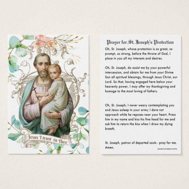 Cartes De Visite Prière de protection de saint Joseph Jésus (Devant & derrière)