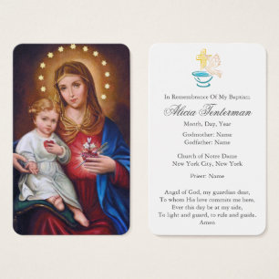 Cartes De Visite Prière du baptême Coeur immaculé de Marie