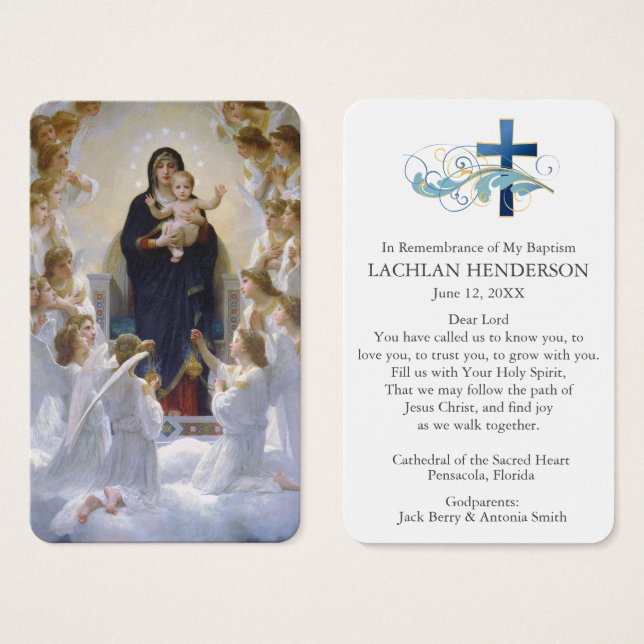 Cartes De Visite Prière du baptême | Vierge et anges (Devant & derrière)