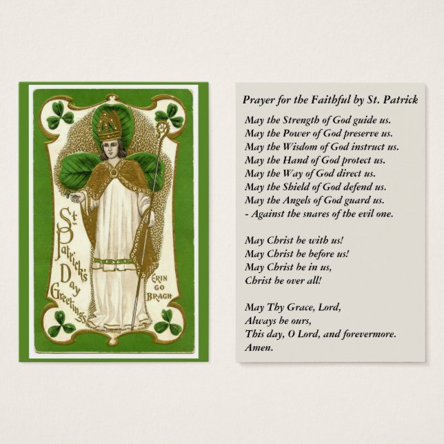 Cartes De Visite Prière évêque Shamrock St. Patrick (Devant & derrière)