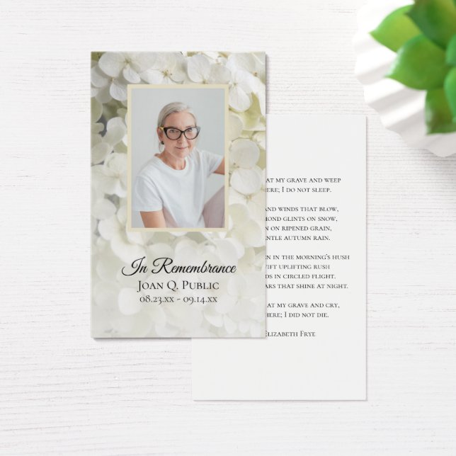 Cartes De Visite Prière funéraire aux fleurs d'Hydrangée blanche (Bureau)
