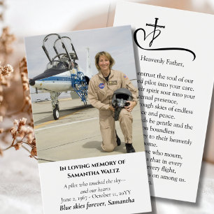 Cartes De Visite Prière funéraire avec photo pour pilote de l'aviat