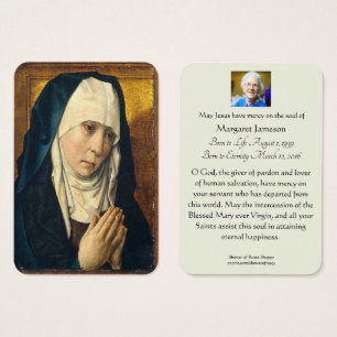 Cartes De Visite Prière funéraire catholique de la Vierge Marie