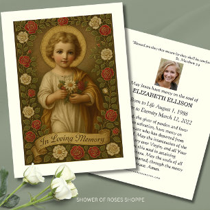 Cartes De Visite Prière funéraire Christ Enfant Mémorial Floral