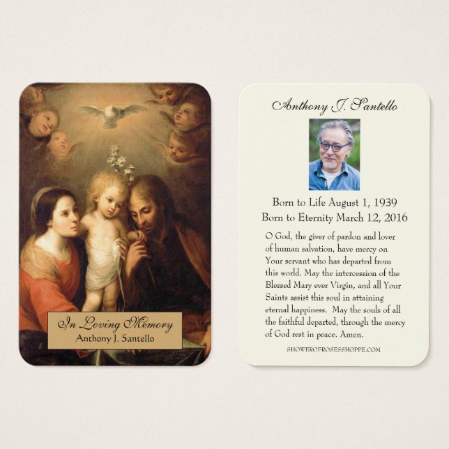 Cartes De Visite Prière funéraire de la Sainte Famille catholique (Devant & derrière)