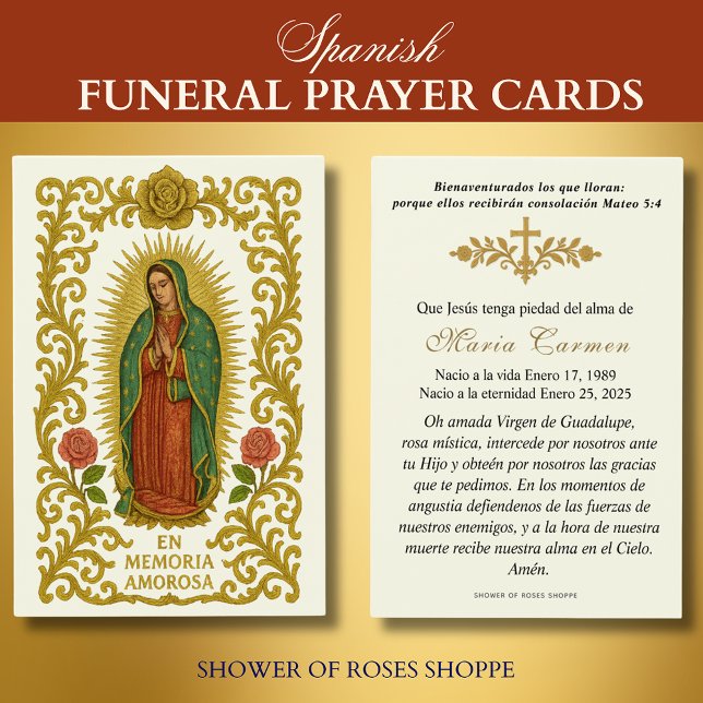 Cartes De Visite Prière funéraire espagnole Notre-Dame de Guadalupe (Créateur téléchargé)