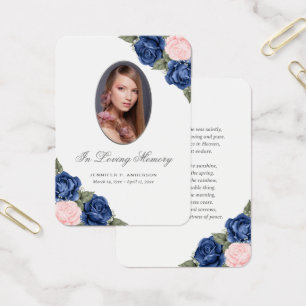 Cartes De Visite Prière funéraire Florale Bleu rose Argent