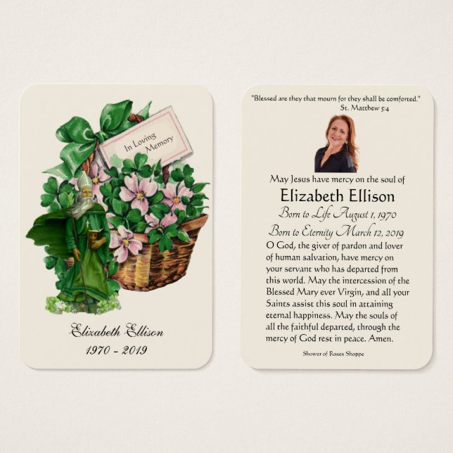 Cartes De Visite Prière funéraire irlandaise St Patrick (Devant & derrière)