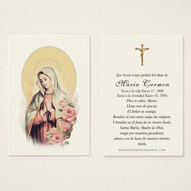 Cartes De Visite Prière funéraire religieuse Vierge Marie (Devant & derrière)
