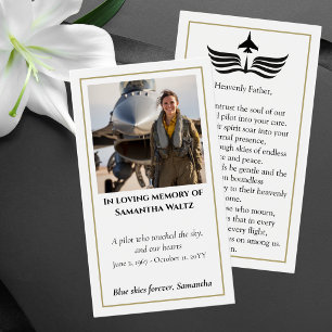Cartes De Visite Prière photo de funérailles pour pilote de l'aviat