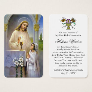 Cartes De Visite Prières de la première communion   Fille communion