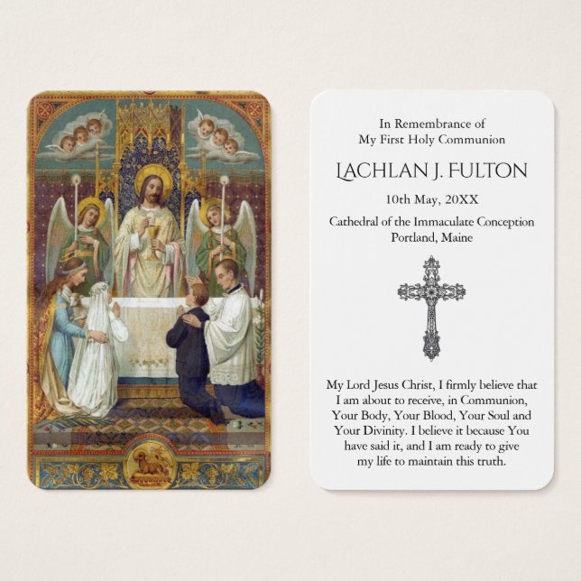 Cartes De Visite Prières de la première communion | Garçon et fille (Devant & derrière)