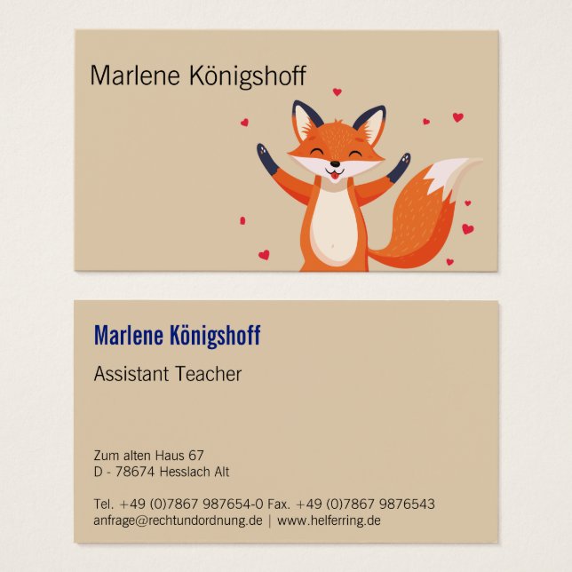 Cartes De Visite Professeur assistant Retro Fox (Devant & derrière)