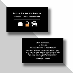 Cartes de visite professionnelles de serrurier de