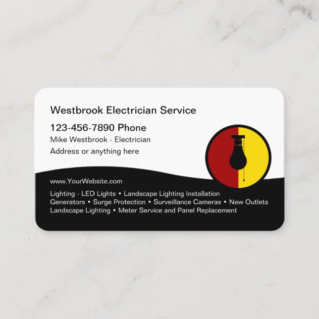 Cartes de visite professionnelles d'électricien mo (Devant)