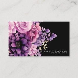 Cartes de visite professionnelles noires à fleurs