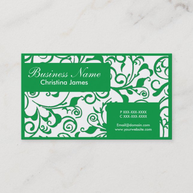 Cartes de visite professionnels damask blanc vert (Devant)