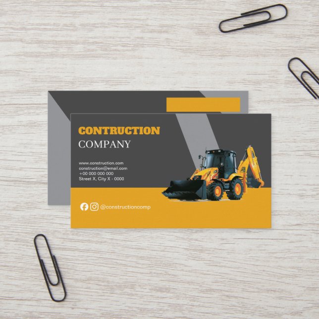 Cartes de visite professionnels pour Construction  (Devant/Arrière en situation)