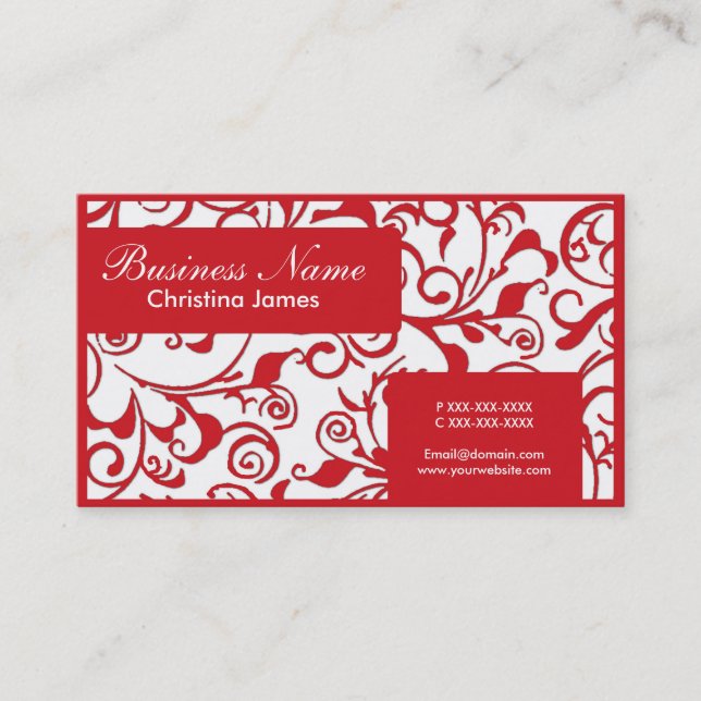 Cartes de visite professionnels Red white damask (Devant)