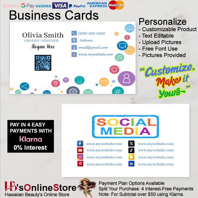 Cartes de visite QR Code pour la mise en réseau su (Social Media Network QR Code White 100 Pack Business Card 14.)
