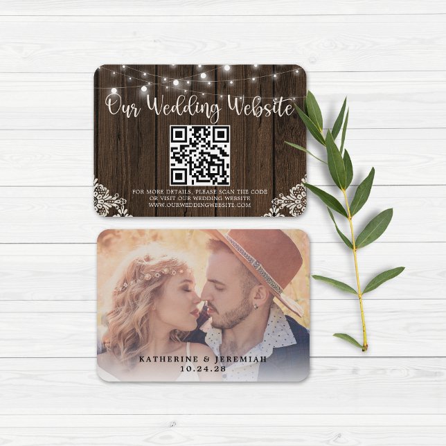 Cartes De Visite QR Code Wood Lights Site Mariage (Créateur téléchargé)
