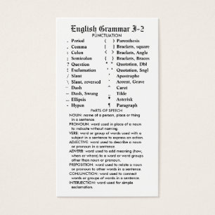 Cartes De Visite Quik-Référence poche/portefeuille de la grammair