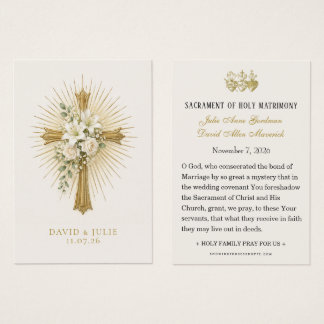 Cartes De Visite Radiant Gold Cross Wedding Blessing Prayer
