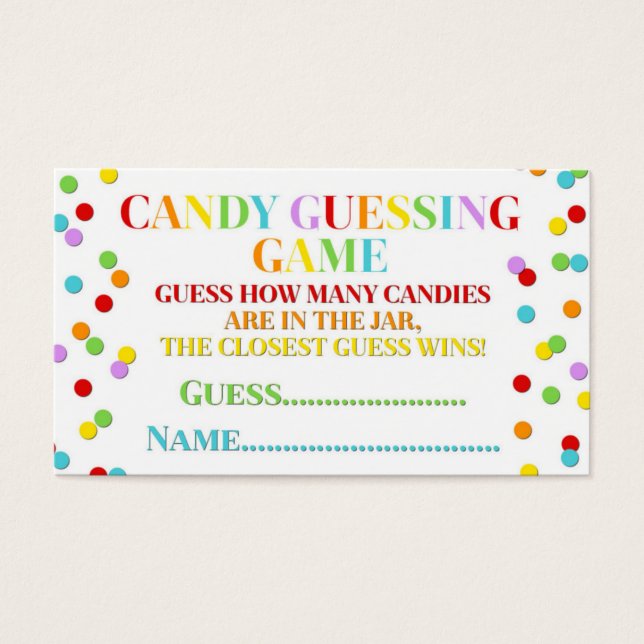Cartes De Visite Rainbow Confetti Baby shower Candy jeu de devinett (Devant)