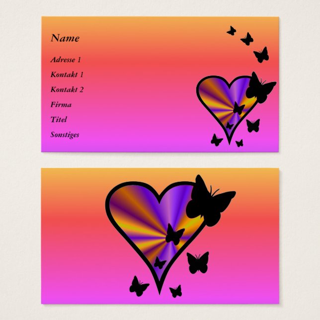 Cartes De Visite Rainbow heart and Butterfly (Devant & derrière)