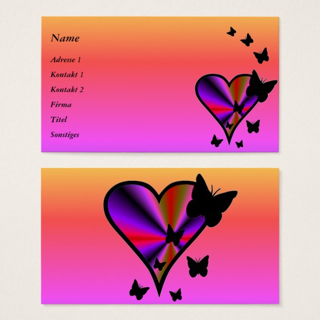 Cartes De Visite Rainbow heart and Butterfly (Devant & derrière)