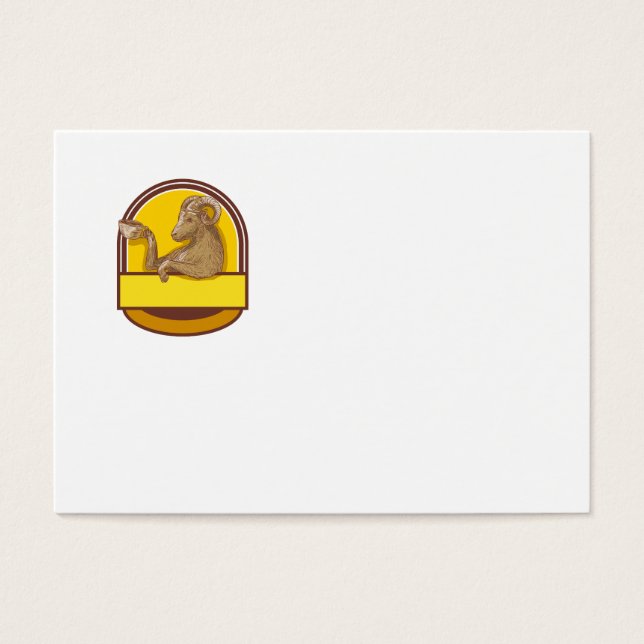 Cartes De Visite Ram Chèvre Boire Café Cimier Dessin (Devant)